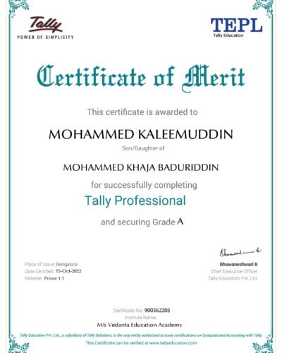 tally professional certificate